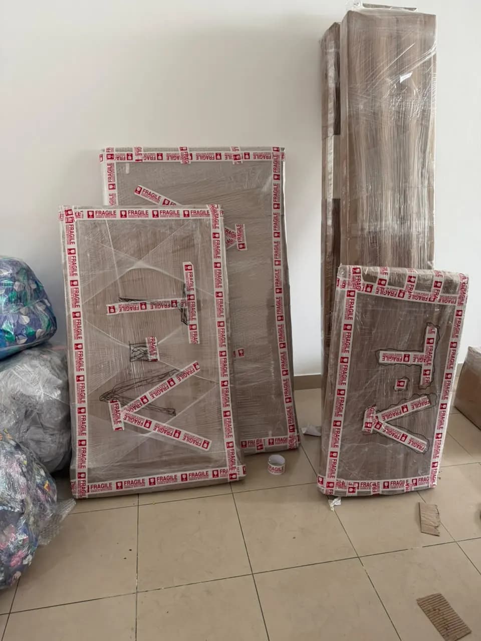 Fragile items packed and labelled